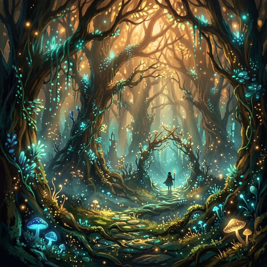Concept art of an enchanted forest