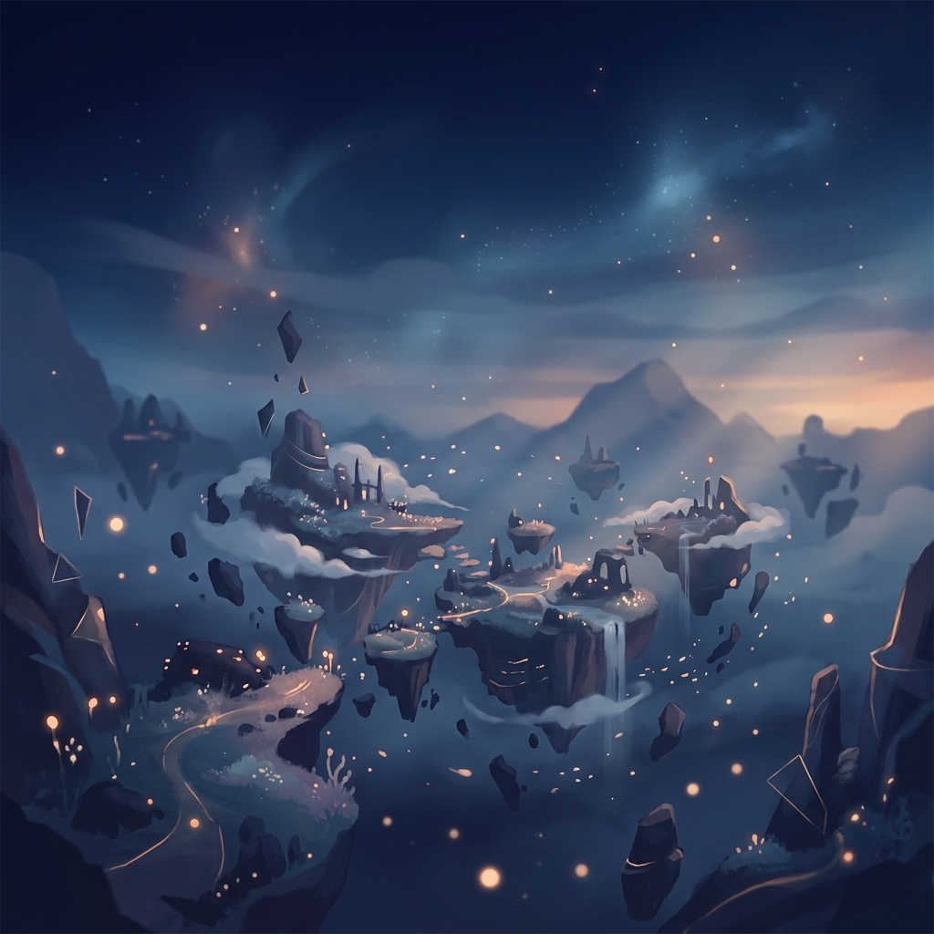 Atmospheric game world with floating islands